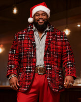 Big & Tall Men's Christmas Vintage Red And Black Plaid Suit